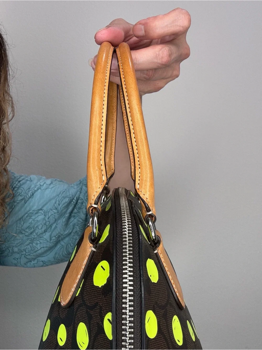 Coach Cora Dome Satchel neon dots with COA